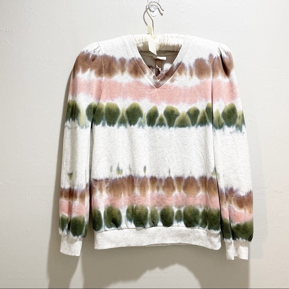 KNOX ROSE Gray V-Neck Tie Dye Sweatshirt - Picture 1 of 6